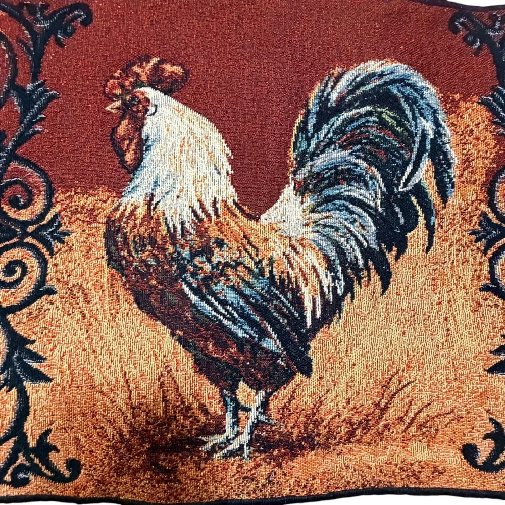 Vtg Farmhouse Rooster Woven Tapestry Place Mat Rustic Kitchen Decor 17.5x12.5